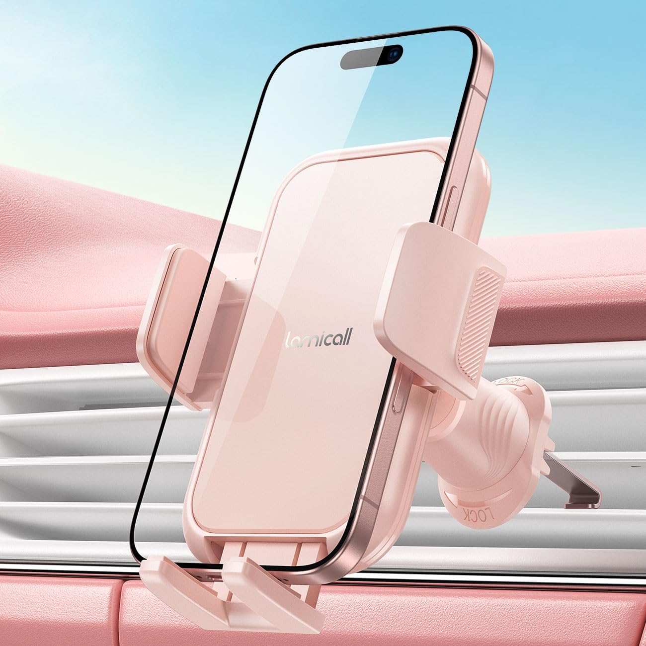 Lamicall 2025 Wider Clamp & Metal Hook Car Phone Holder Vent [Thick Cases Friendly] Phone Holders for Your Car Mount Automobile Hands Free Cradle Air Vent for iPhone 16 15 14 13 Pro Max Smartphone