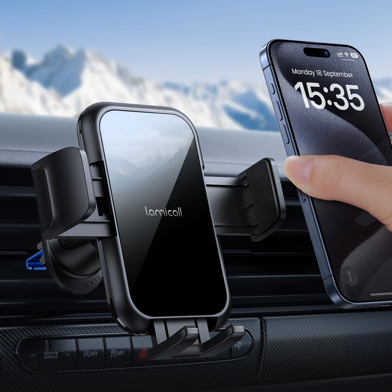 Lamicall 2025 Wider Clamp & Metal Hook Car Phone Holder Vent [Thick Cases Friendly] Phone Holders for Your Car Mount Automobile Hands Free Cradle Air Vent for iPhone 16 15 14 13 Pro Max Smartphone