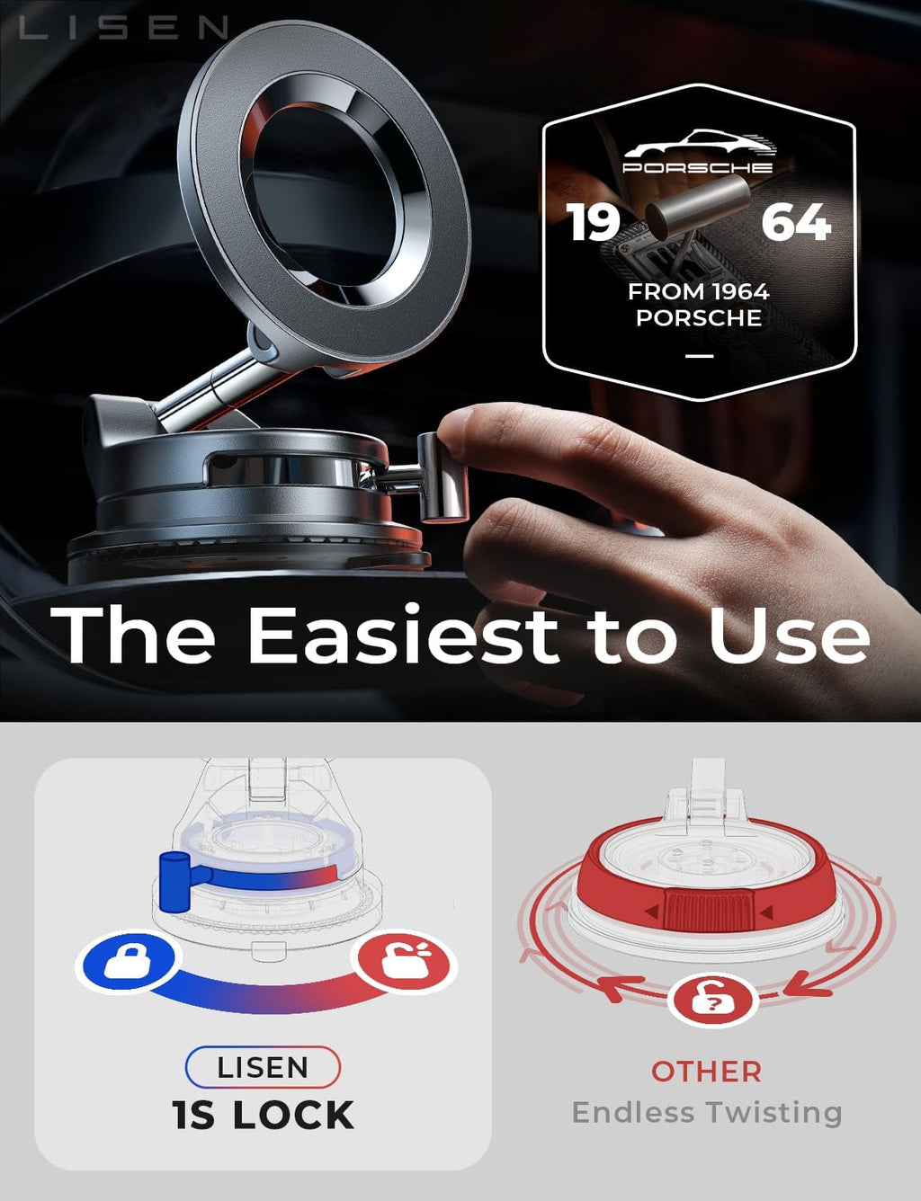 LISEN for Magsafe Car Mount, Magnetic Phone Holders for Your Car, Vacuum Phone Mount for Car Accessories for Men Women Interior Jeep BMW, SuctionPro Gifts Kits, for iPhone 17 16 15 14 13 12 Pro Max