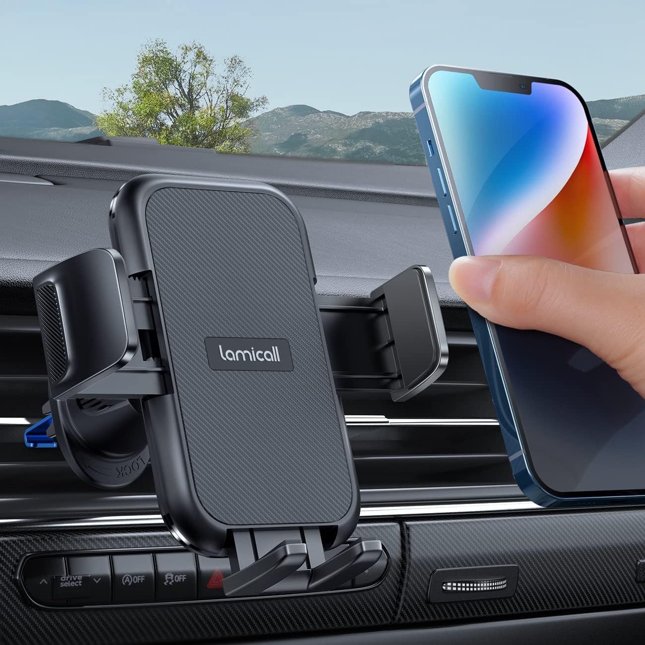 Lamicall 2025 Wider Clamp & Metal Hook Car Phone Holder Vent [Thick Cases Friendly] Phone Holders for Your Car Mount Automobile Hands Free Cradle Air Vent for iPhone 16 15 14 13 Pro Max Smartphone